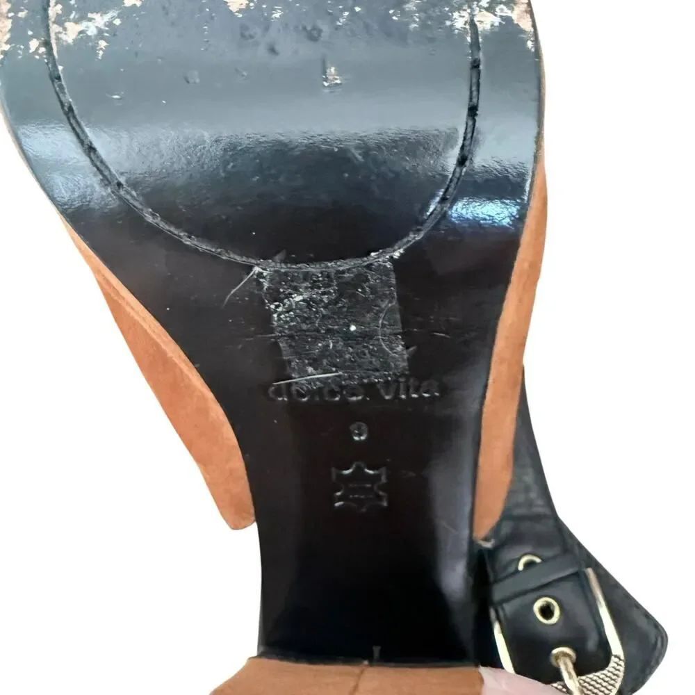 Dolce Vita Joanna Heels Platform Black Brown Suede Leather Shoes Womens 9 - Picture 10 of 12